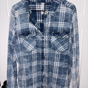 Denim&Co Blue and White Checkered Shirt
